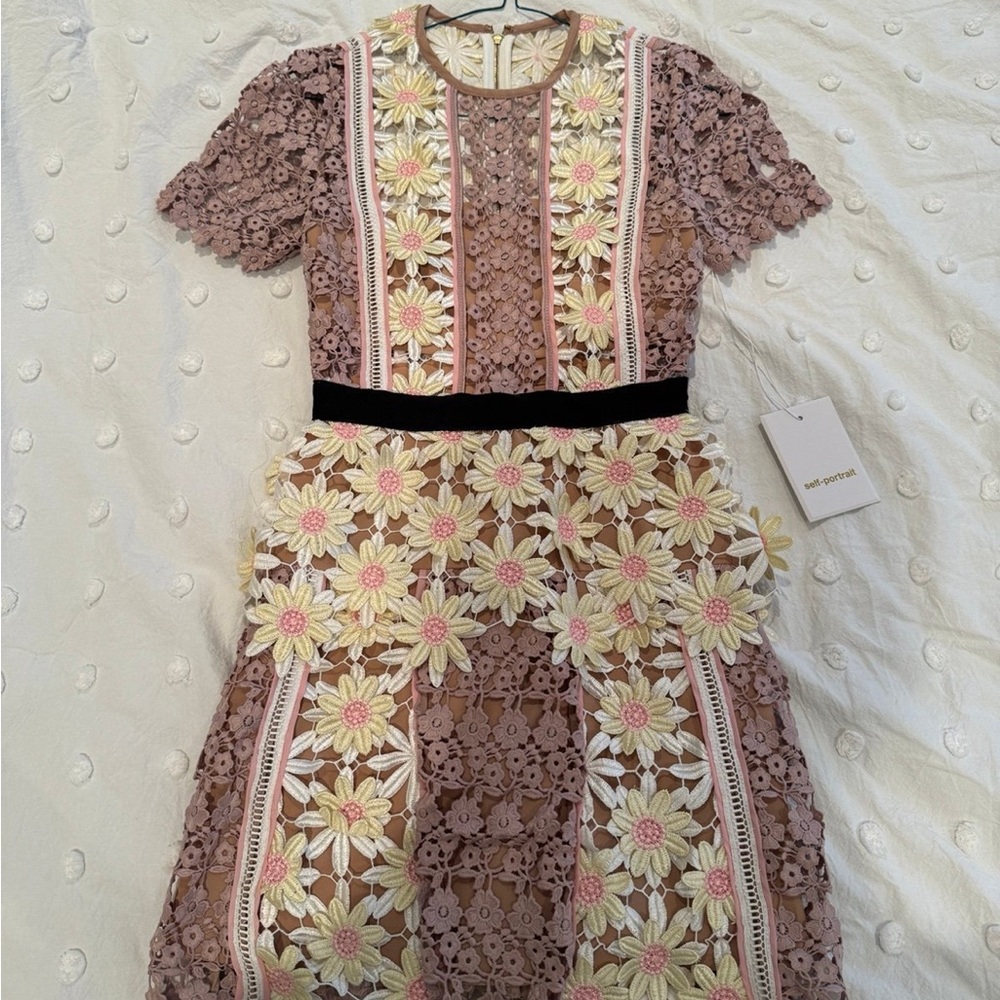 Self-portrait floral crochet dress